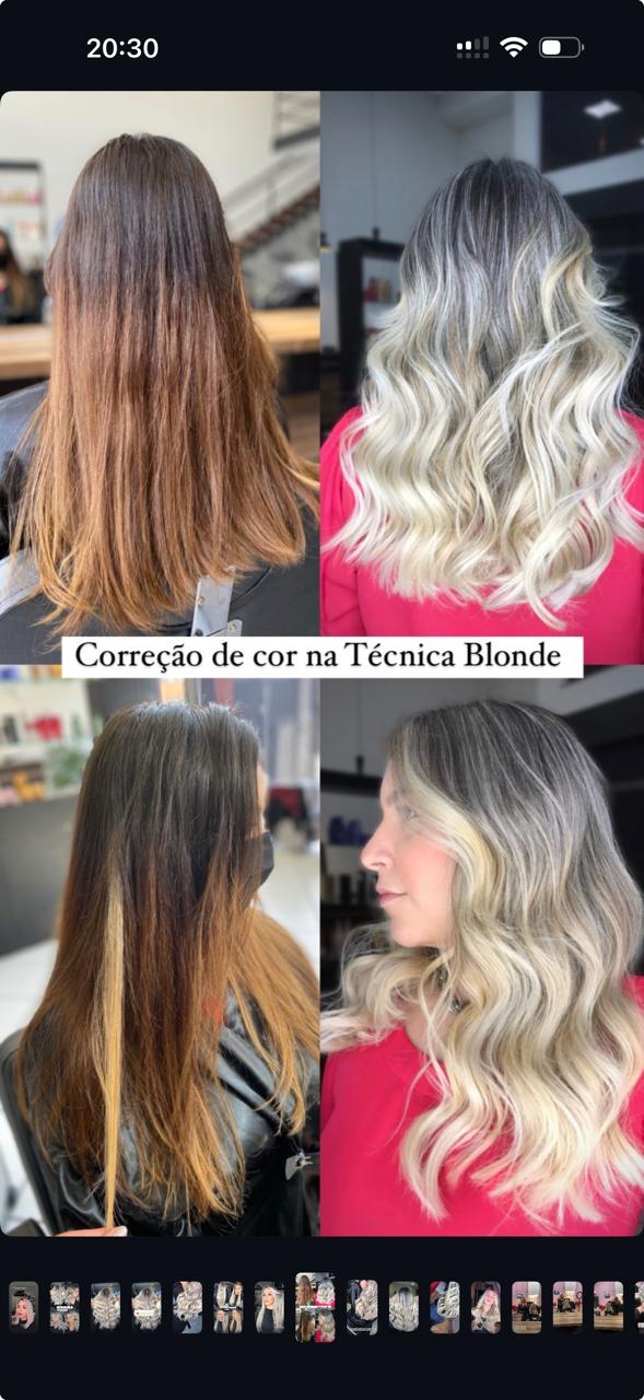 Antes e depois Correção de cor na Técnica Blonde: amarelo para loiro perolado