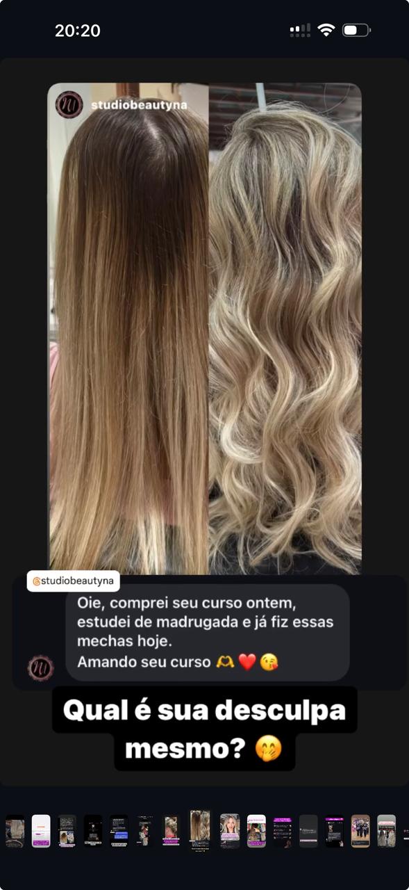 Depoimento Studio Beautyna: comprou o curso, estudou de madrugada e já fez mechas no dia seguinte